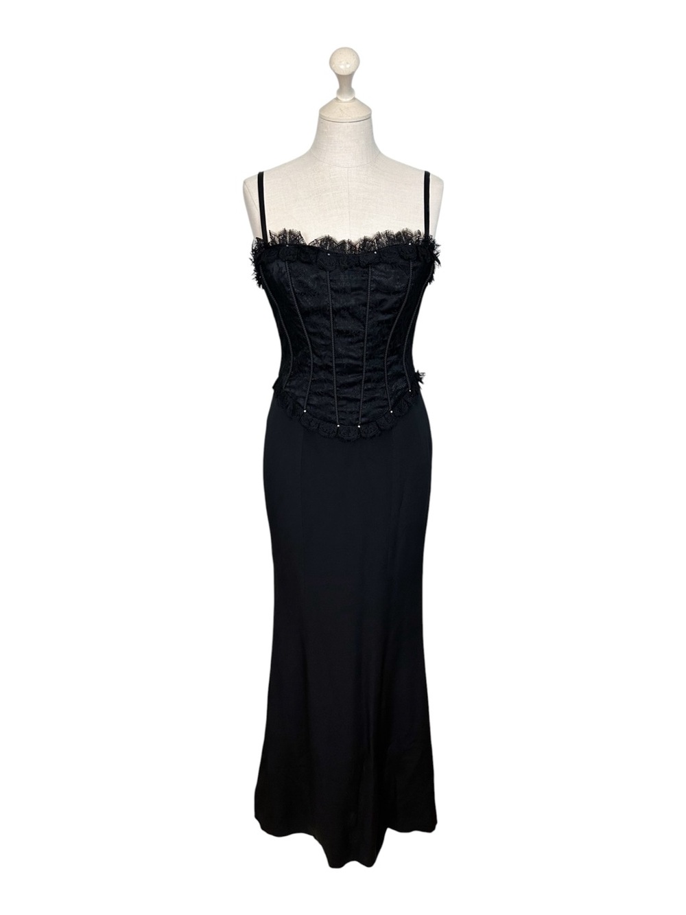 Escada Couture Black Lace Corset Gown